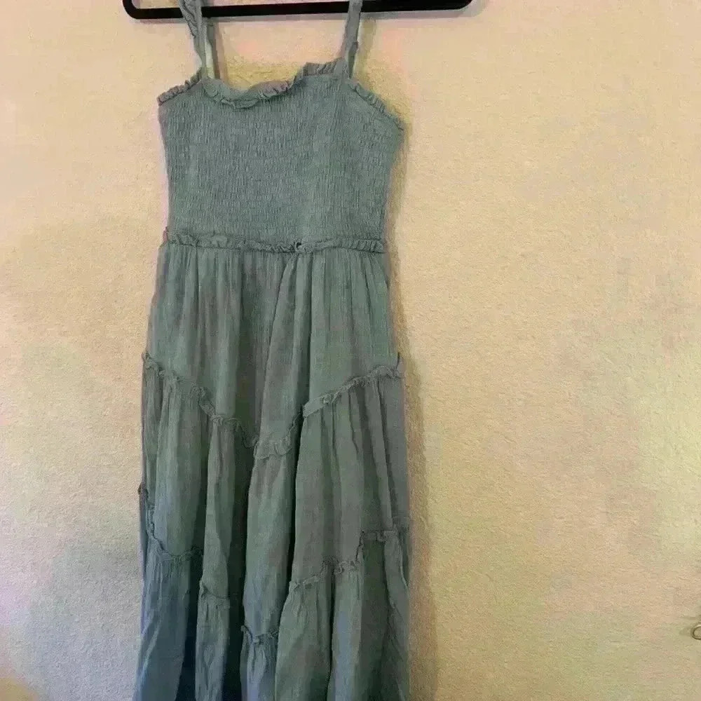 Seafoam midi dress size S, boho cottagcore summer dress smocked tiered resort